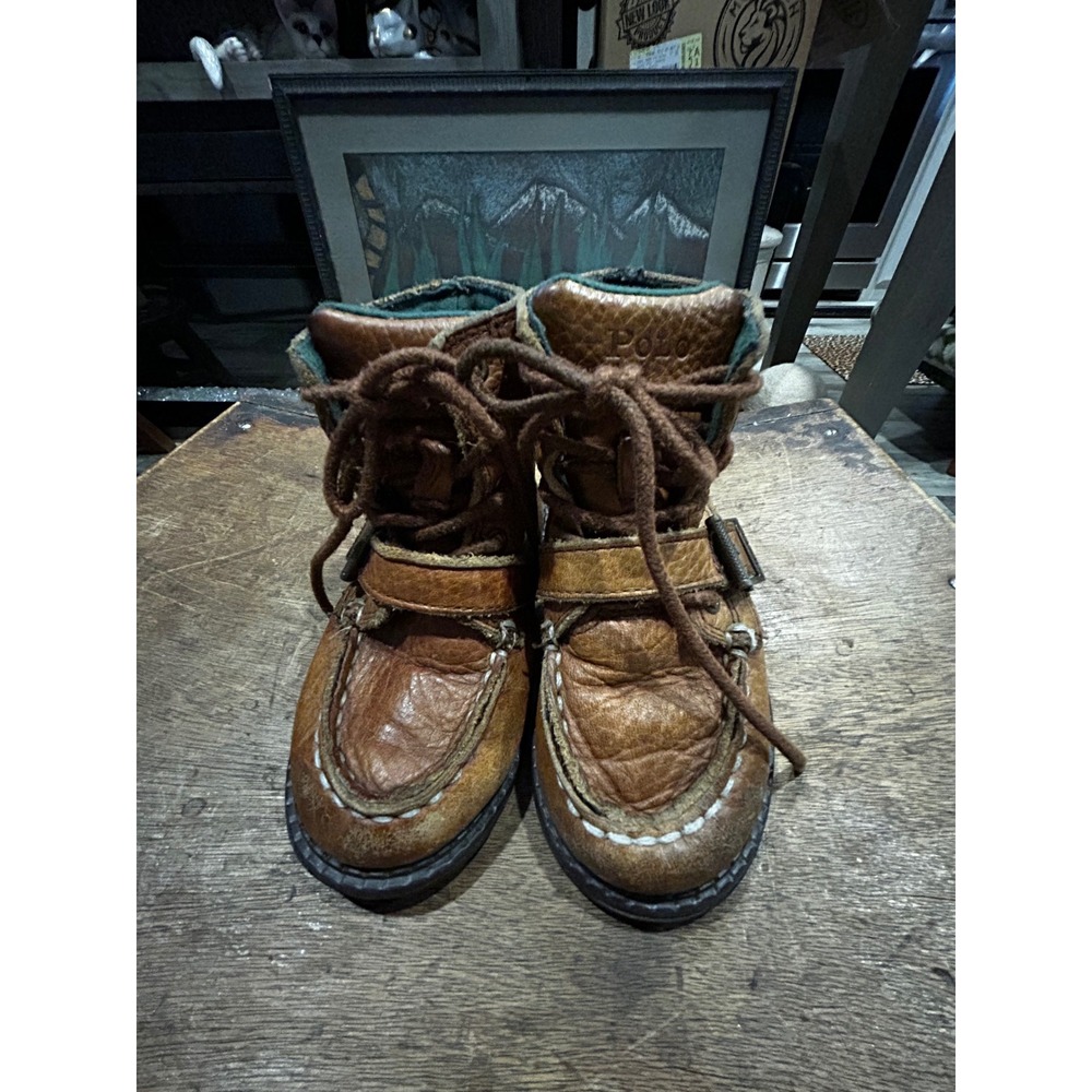 Polo Ralph Lauren Toddler 7 Brown Leather Buckle Lace Up Moc Toe Boots Ranger